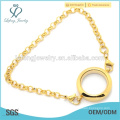 316l pulseira de corrente de aço inoxidável Pérola com locket flutuante, pulseira de charme de ouro